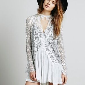 Free People Lace Tell Tale Cutout Tunic Mini Dress L